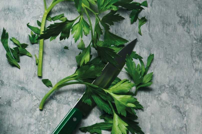 Fresh parsley and a small knife.