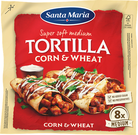 verpakking met 8 corn and wheat tortillas