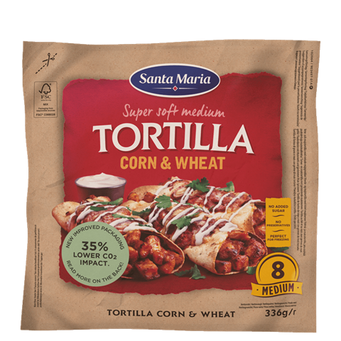 Packet with eight corn and wheat tortillas